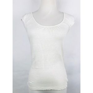 LOFT Blouse Size XS 100% Linen Ivory Cap Sleeve